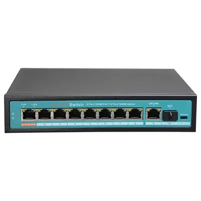 Switch mit 8x PoE, 1x Uplink & 1x SFP (SW1008-GF-120-HIPOE) – 109391